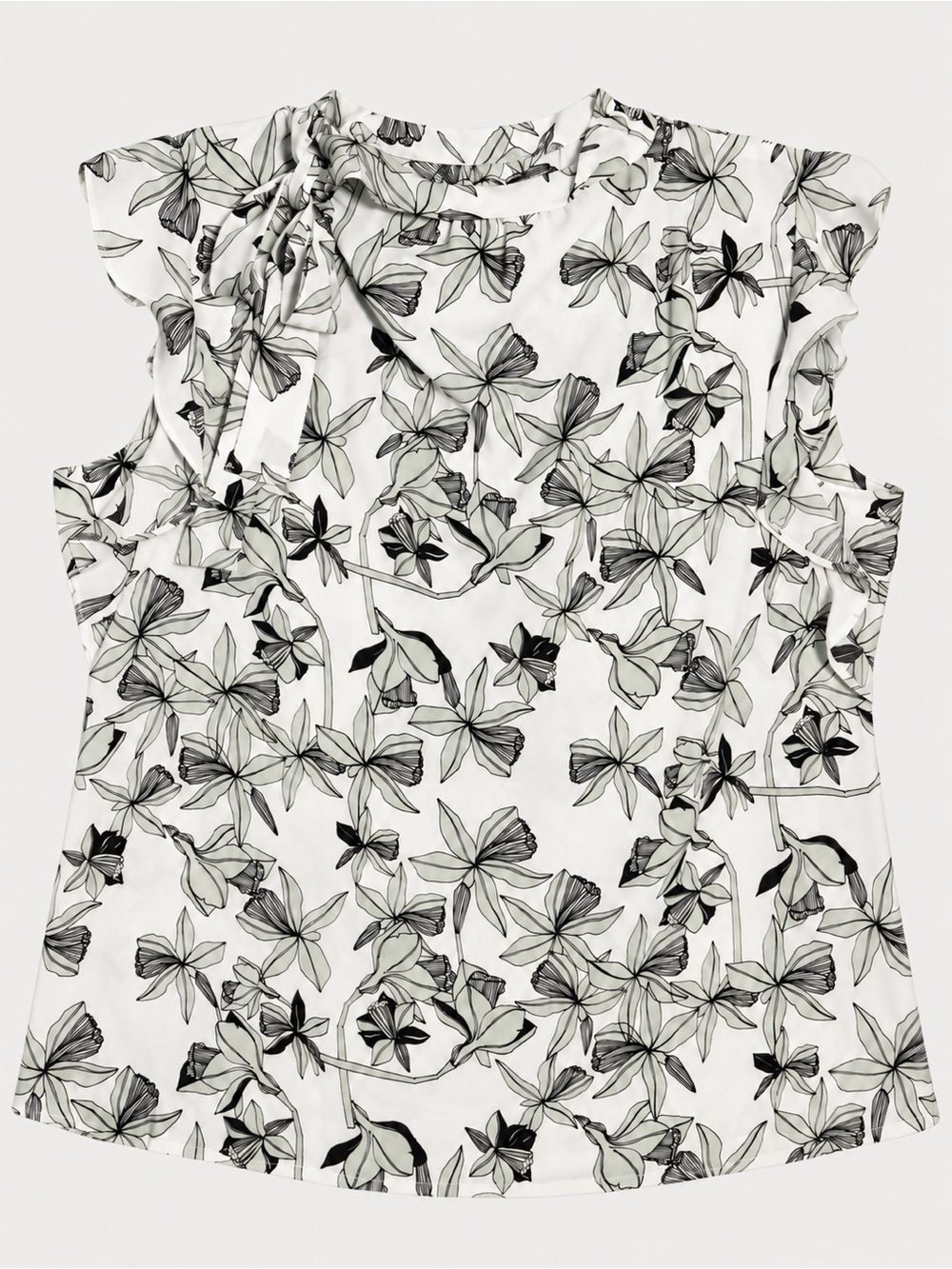 Liz Claiborne Black & White Floral Tie-Neck Sleeveless Blouse
